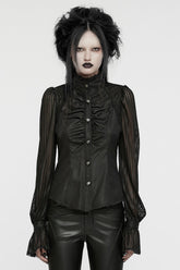 Black Stand Collar Stitching Mesh Women's Punk Blouse